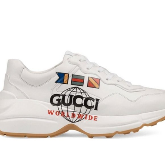 $890 Gucci Worldwide White Leather Rython Platform Sneakers Mens 8 W 9.5/10 - Picture 1 of 13